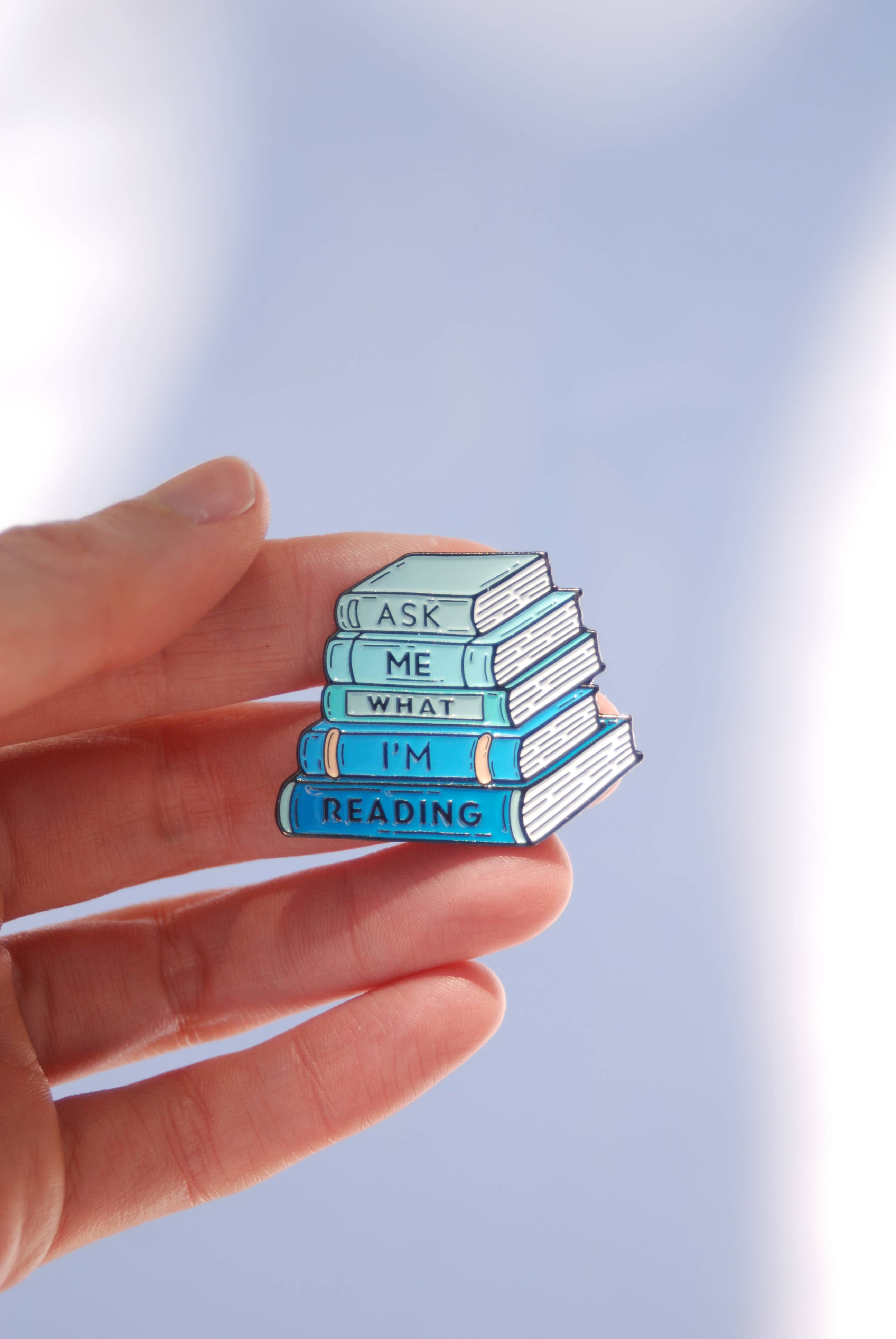 Bang-Up Betty - Wholesale Lapel Pin/Button - Ask Me What I'm Reading Book Enamel Pin