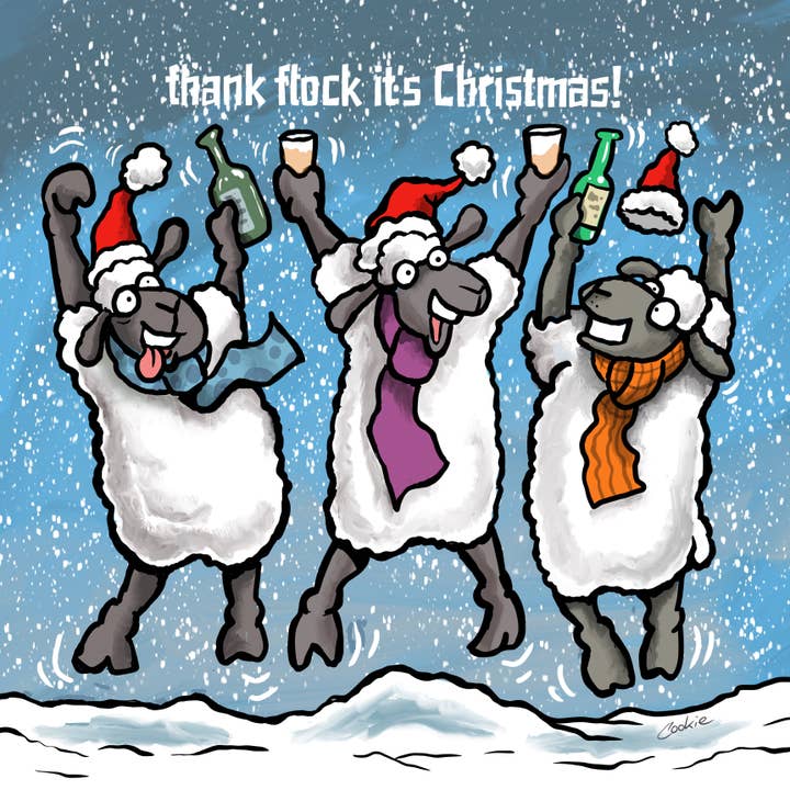 Flockers | Thank Flock its Christmas | Blanko-Grußkarten für den Großhandel von Cookie Cartoonery