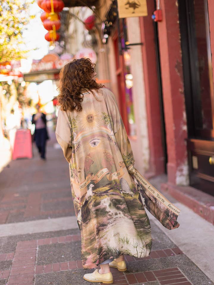 Freundschaft Liebe & Wahrheit Vintage-Waschung Opern-Duster-Kimono-Robe für den Großhandel von Market of Stars (Worldwide)