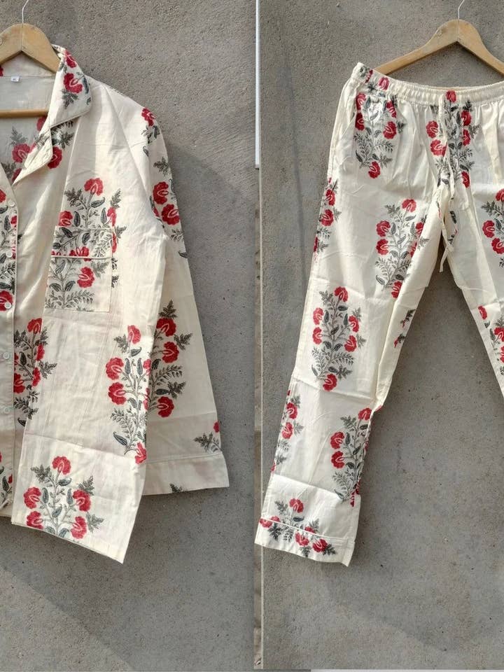 bhavnas boutique – wholesale Pyjamasset - Dam – Vuxna pyjamas blocktryckt ren bomull PJ: s nattdräkt