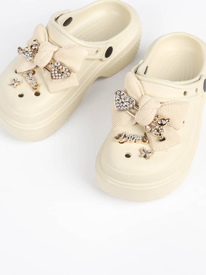 Black Women's Platform Clogs – Chunky Style with Bow and Rhinestones for wholesale on Faire10