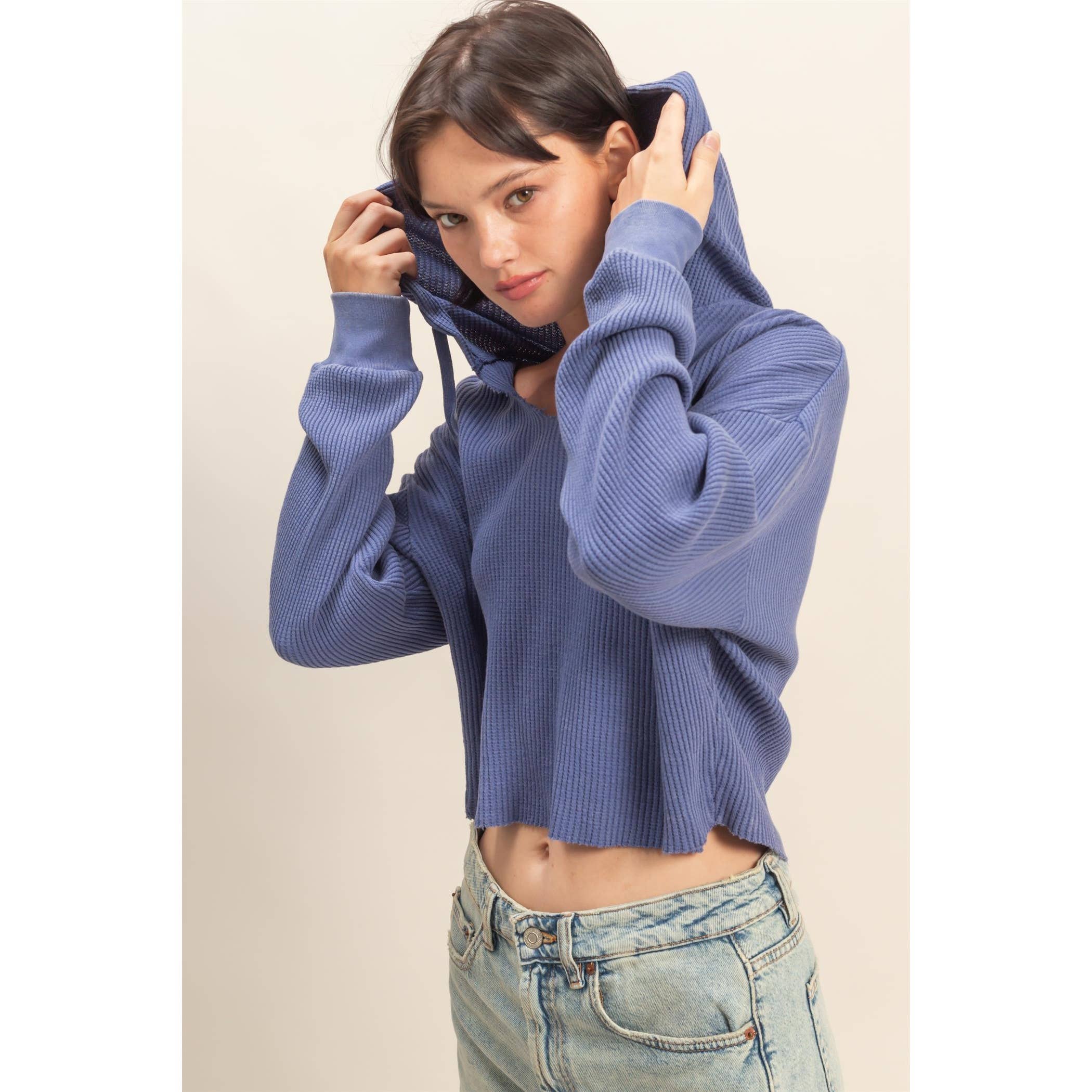 HYFVE – Hoodie – Mulher por atacado – Hoodie de Malha Waffle Cropped com Lavagem Mineral25