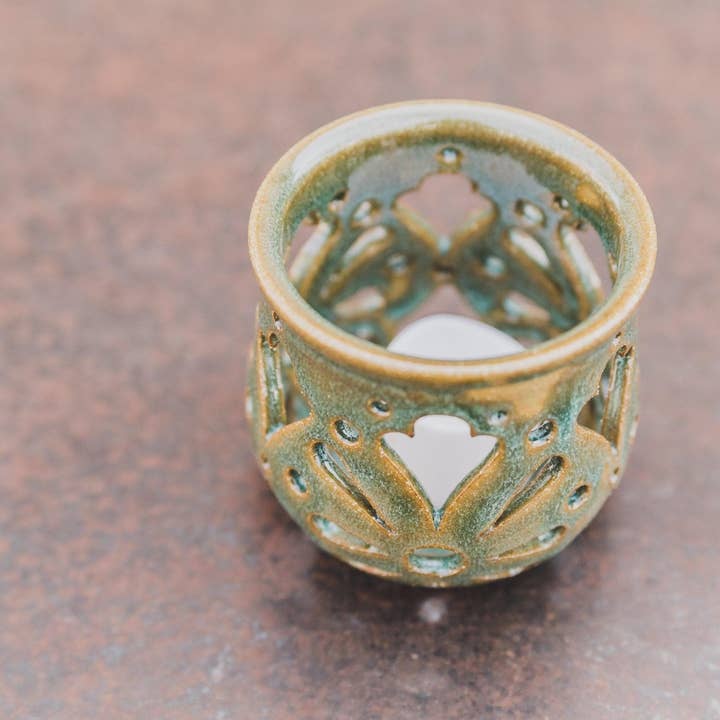 KF Stoneware - Wholesale Candle Holder - Carved Ceramic Votive, candle holder