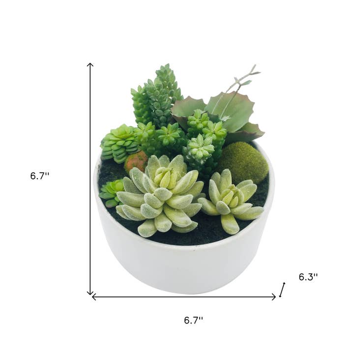HomeRoots - Wholesale Artificial plant - 7" Green Artificial Succulent In A Round White Porcelain Planter2