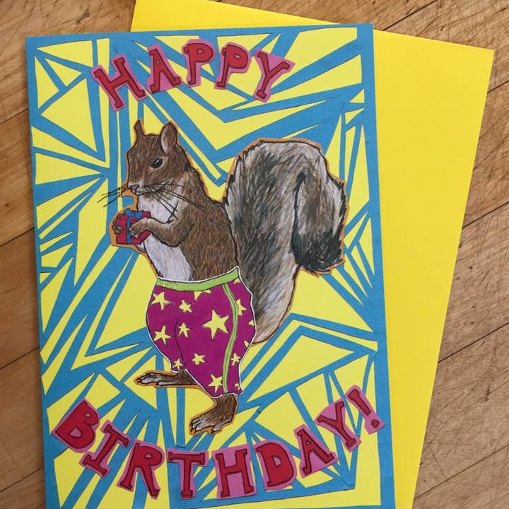 Sunde White Industries - Wholesale Birthday Card - Party Pants Squirrel Birthday Card