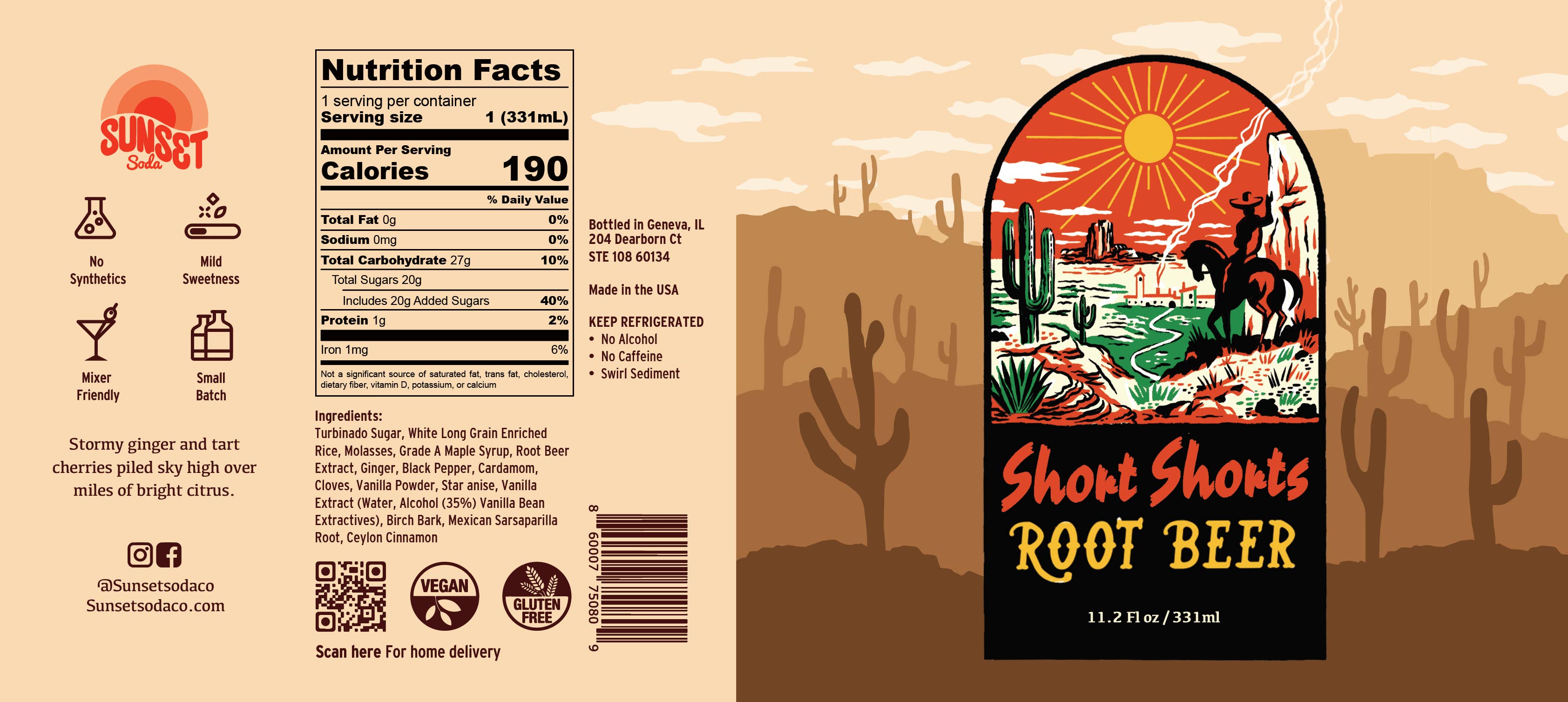 Sunset Soda – wholesale Alkoholfri aperitif – 25PK Korta Shorts - Root Beer