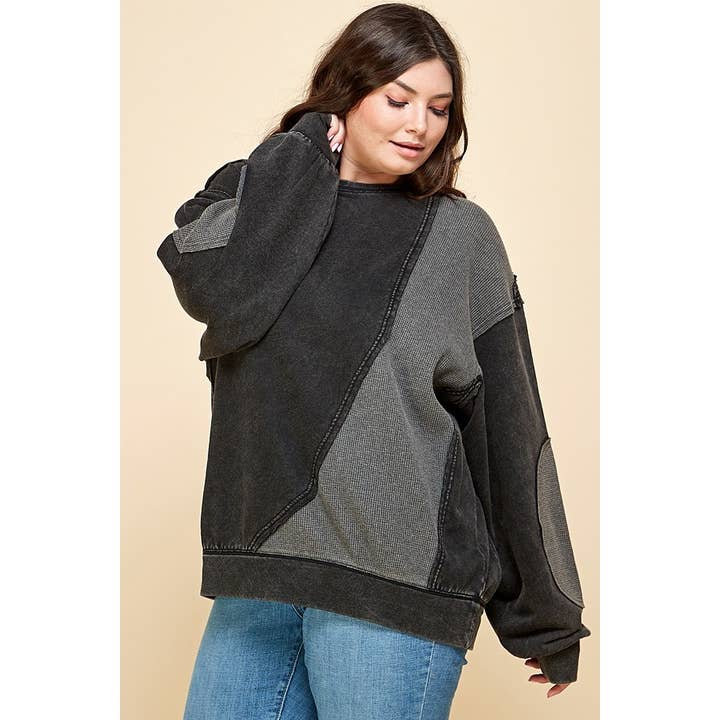 Plus Mineral Wash French Terry Contrast Sweatshirt for wholesale by LIME N CHILI