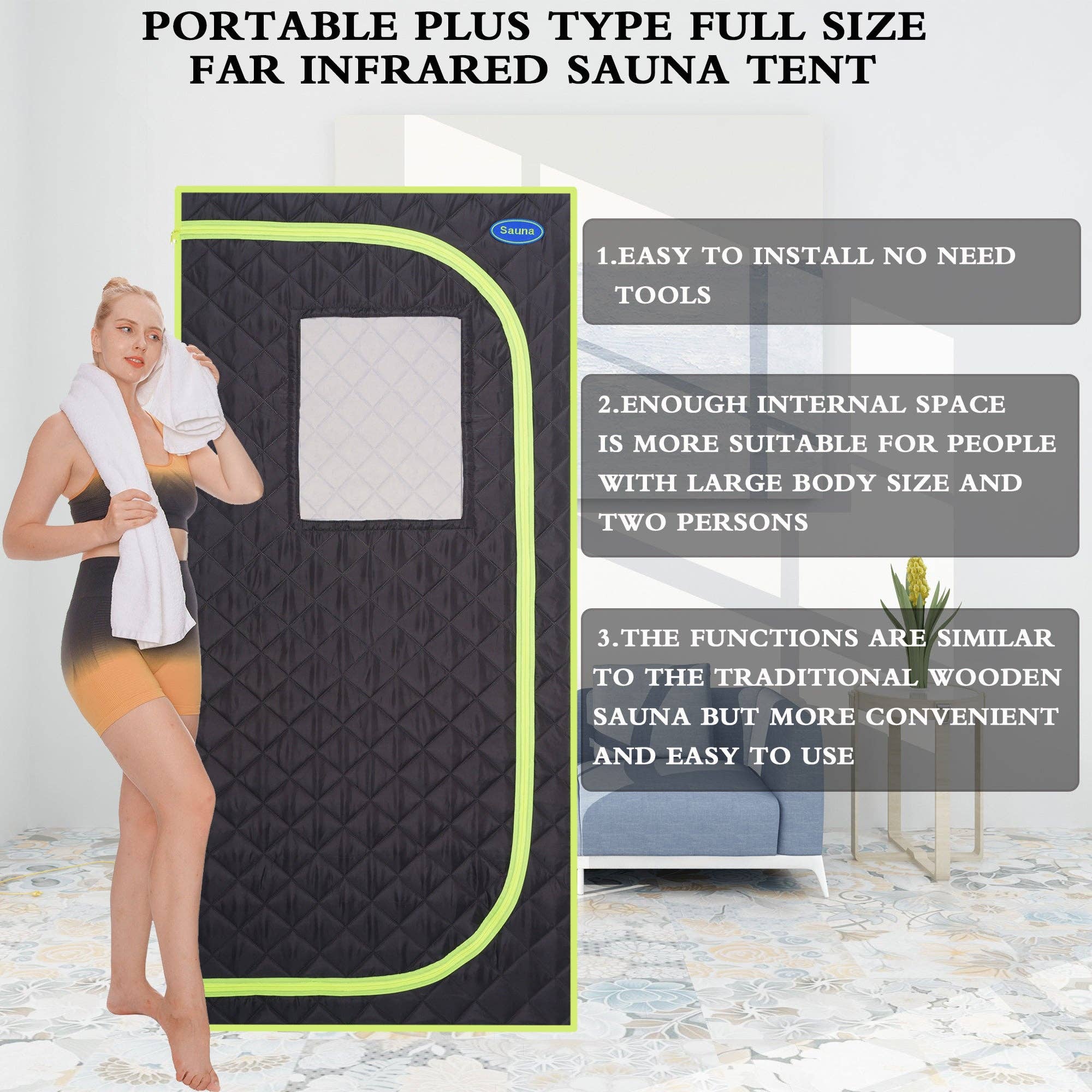 Orange County Decor - Wholesale Tent - Portable Plus Type Full Size Far Infrared Sauna Tent. Spa, Detox ,Therapy And Relaxation At Home.Larger Space,Stainless Steel Connector Easy To Install, With Fcc Certification Black Black Polyester4