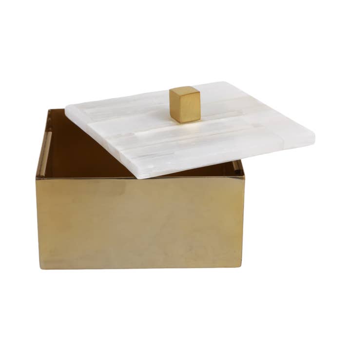 Sagebrook Home - Wholesale Decorative Box - Decorative Box - White/Gold Stone Selenite Top, 6 in. 7