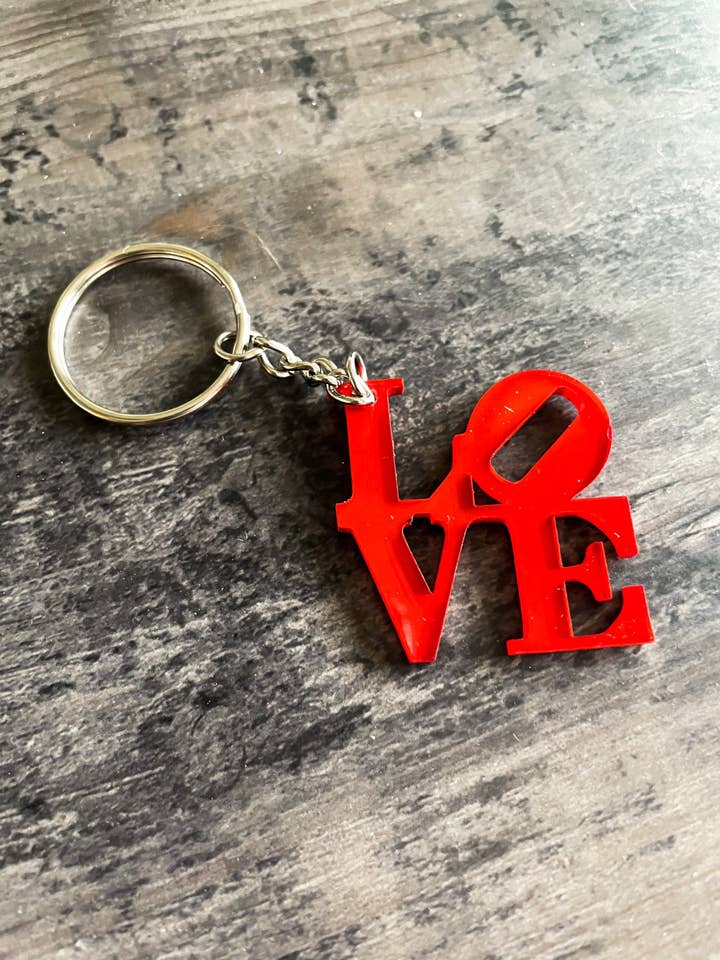 Love Park Keychain - Red Acrylic or Wood Keychain - Philly G for wholesale by The Redhead Design Shop