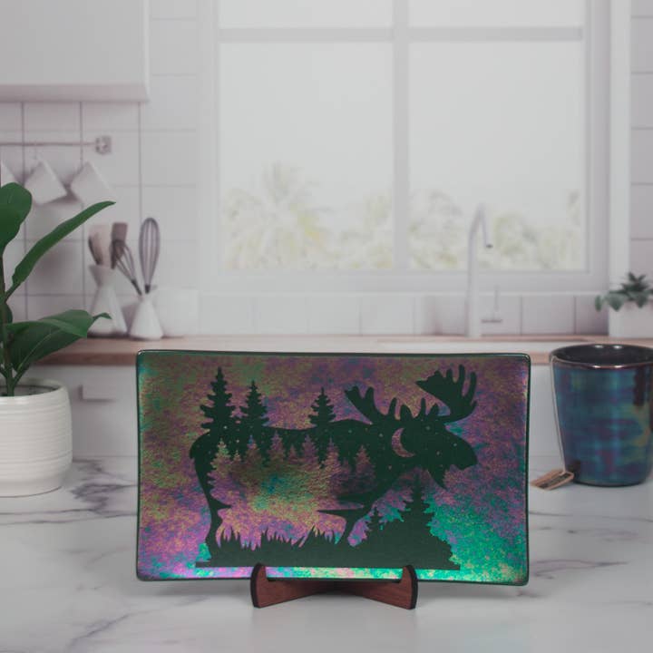 Elch gravierte Platte für den Großhandel von Dee Janssen GlassWorks