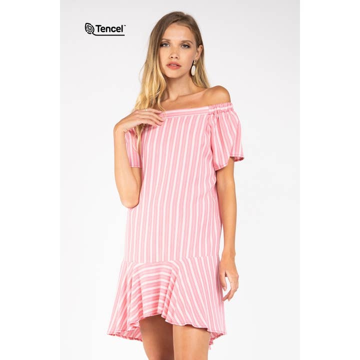 Off Shoulder Stripe Dress for wholesale by Naked Zebra Rack