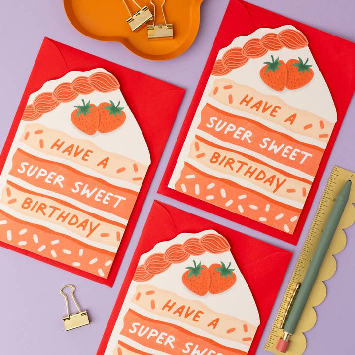 Tikkled Pink – wholesale Birthday card – Super Sweet Birthday Cake Slice Card | Shaped Card2