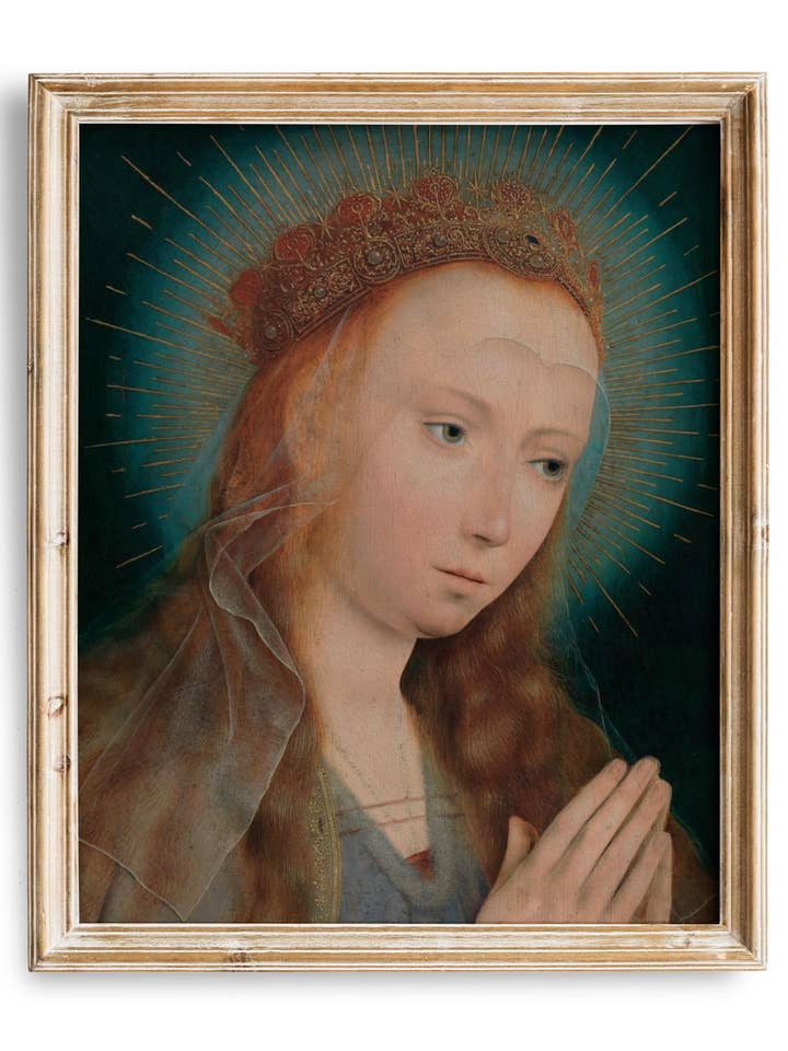 Dipinto vintage di preghiera della Vergine Maria | Arte religiosa murale | Antica pittura cristiana | Arte della meditazione per la vendita all'ingrosso da parte di Knot & Soul