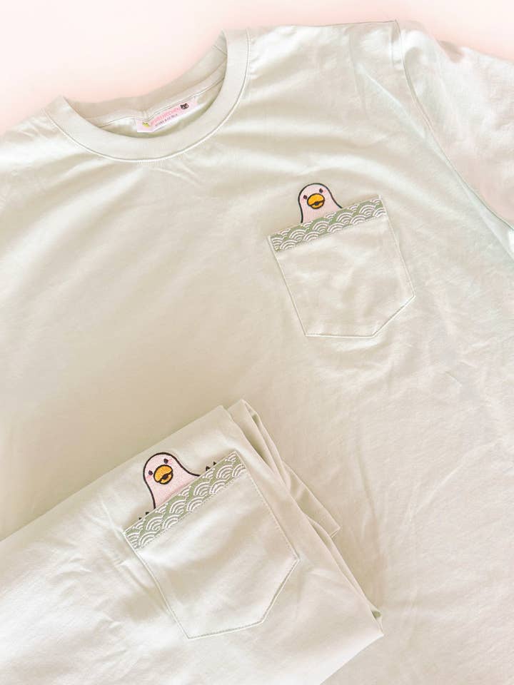 Duck Butt Embroidered Pocket Tee | Mint Green for wholesale by Jessthechen