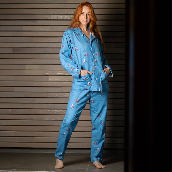 Bleu ciel Ensemble Pyjama Flanelle Hiver Femme La Glisse en vente sur Faire