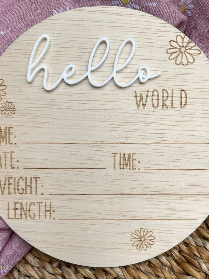 Daisy födelsemeddelandeplakett - Perfekt för babybutik för wholesale av Bundled For Mama