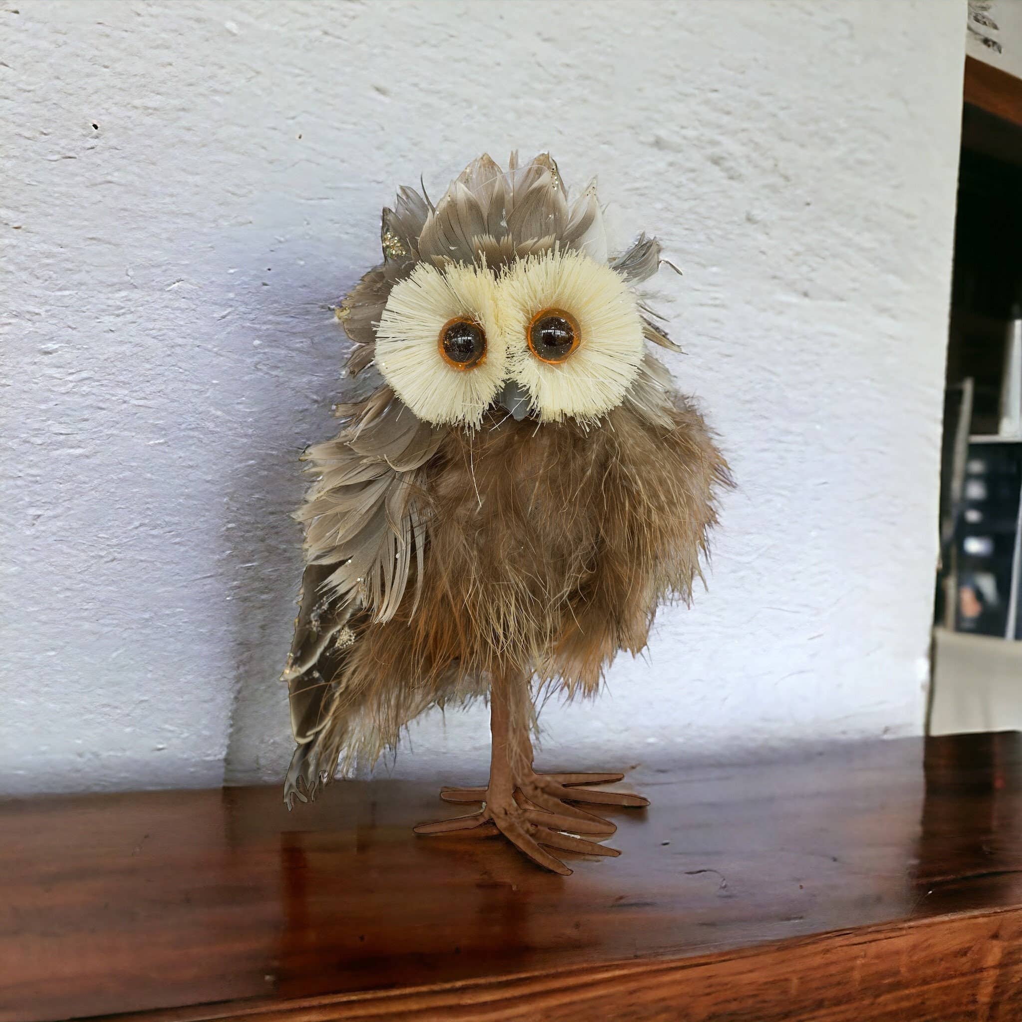 Febland – wholesale Decorative figurine – 15cm Glitter Brown Feather Owl Woodland Home Decor2