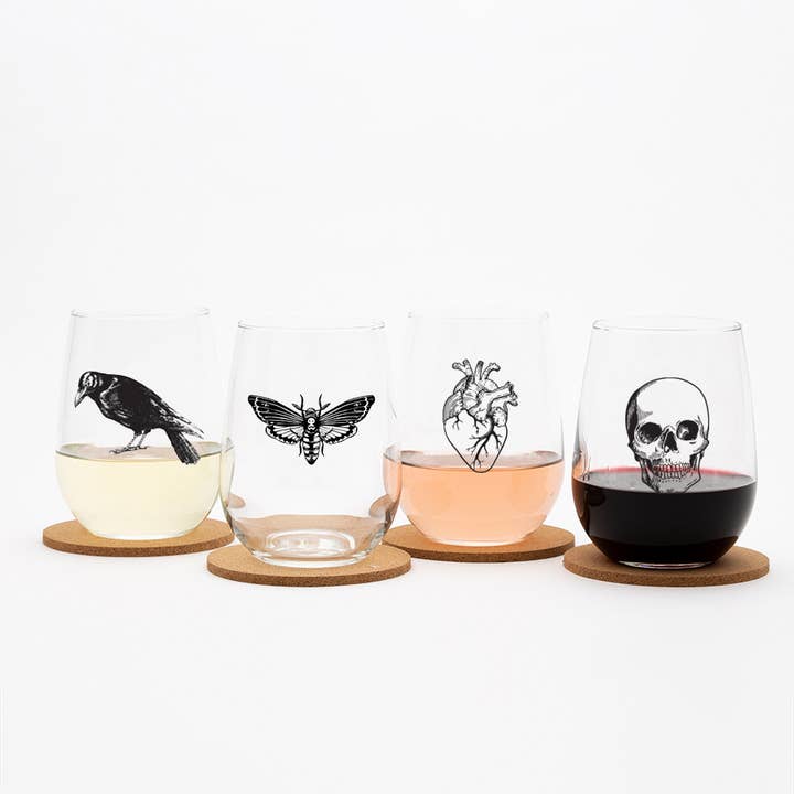 Counter Couture - Wholesale Wine Glass - Moth Stemless Wine Glass - Black