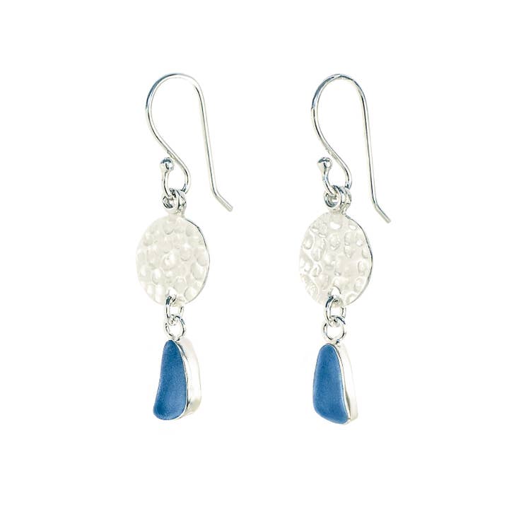 Sea Glass Earrings, Full Moon Drops, Blue for wholesale by Oceano Sea Glass