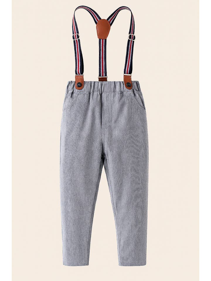 Fennco Styles - Wholesale Pants - Kids - Black-Grey Classic Boy Cotton Chino Pants with Suspenders