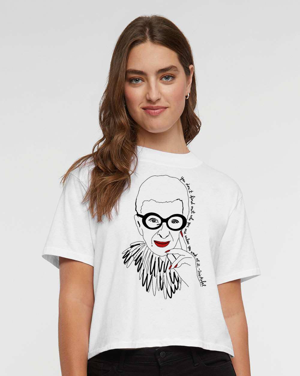 Megan Lee Designs - Wholesale Screen Printed T-Shirt - Women's - Iris Apfel Icon Women's Crop Graphic Tee