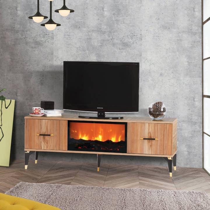 BERA DESIGN LTD - Wholesale Console Table - Magic Walnut Tv Stand with Fireplace Effect 130cm