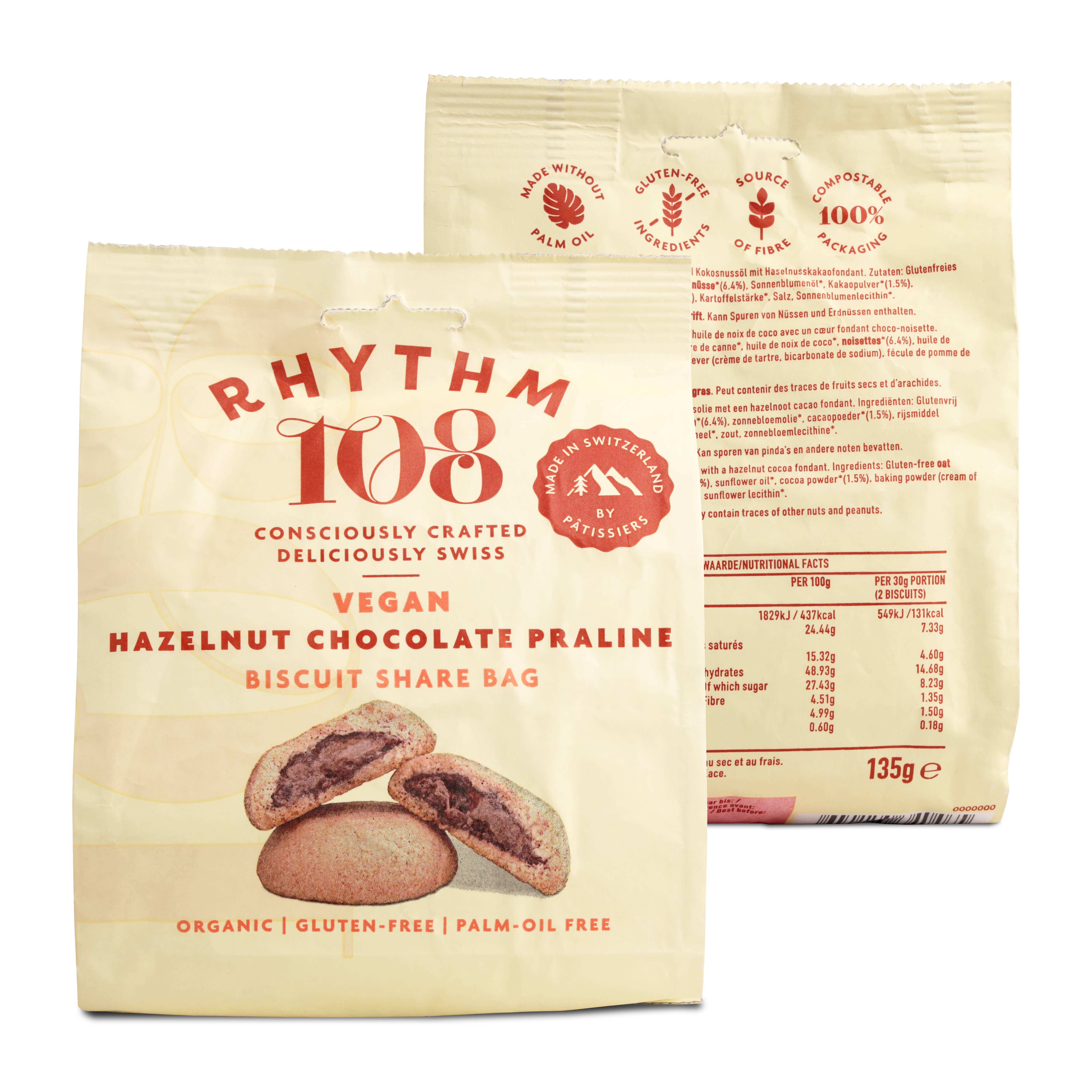 Rhythm108 - Wholesale Cookie - Hazelnut Chocolate Praline Filled Biscuit Share bag 135g4