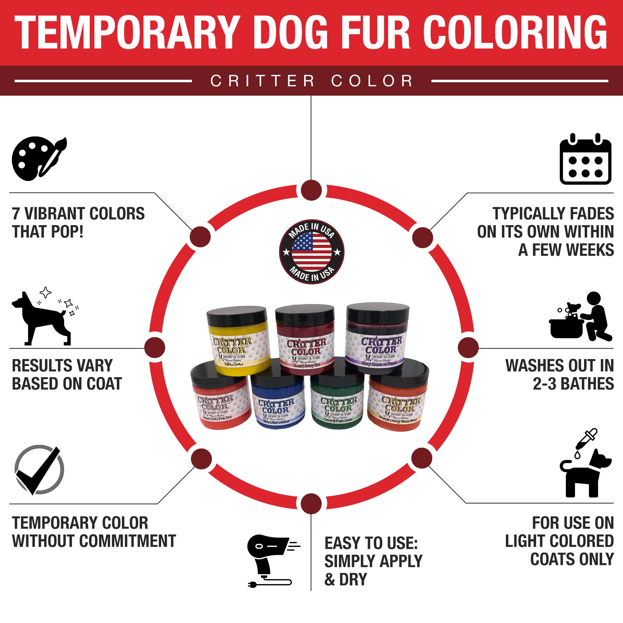 Warren London Dog Products - Wholesale Pet Grooming Aid - Dog - Critter Color - Temporary Fur Coloring - 7 Color Options8