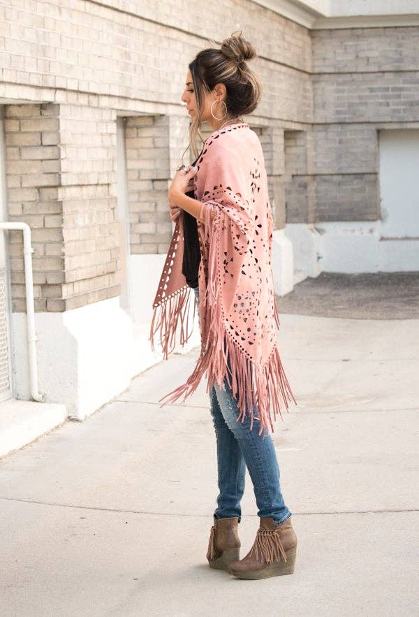 Hipster Row - Wholesale Poncho - Women's - Suede Fringe Poncho2