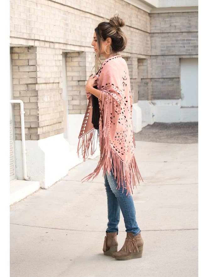 Hipster Row - Wholesale Poncho - Women's - Suede Fringe Poncho2