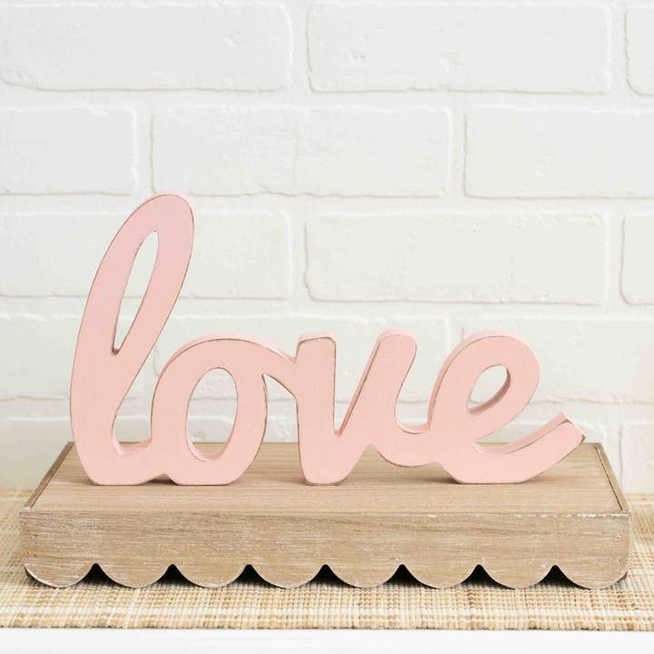 Devanie At Home (Formerly Adams & Co.) - Wholesale Decorative Tabletop Object - 20170 - 12x7 wood cutout (LOVE) pink Valentine Decor1