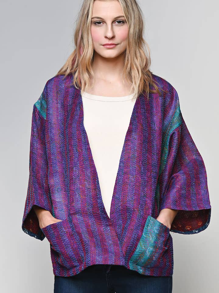 Sevya Handmade - Wholesale Kimono - Women's - Reversible Silk Kantha Kimono Jacket2