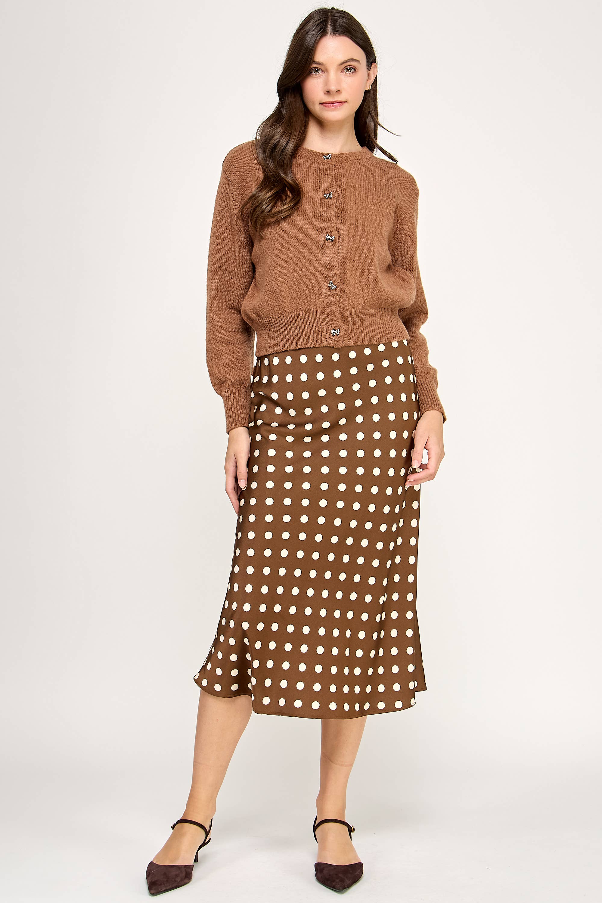 Ellison - Wholesale Skirt - Women's - RS-4238-6 POLKA DOT MIDI SKIRT-COCOA CREAM1