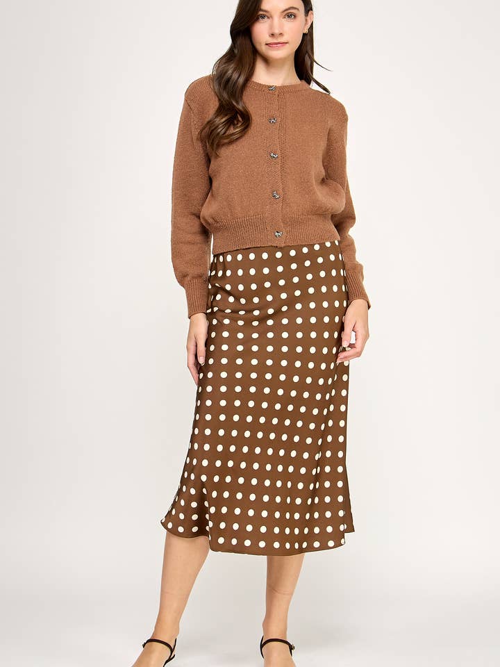 Ellison - Wholesale Skirt - Women's - RS-4238-6 POLKA DOT MIDI SKIRT-COCOA CREAM1