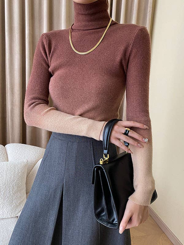 StyleGalX – Pulôver - Mulher por atacado – Blusas de suéter de manga comprida com gradiente skinny de gola alta5