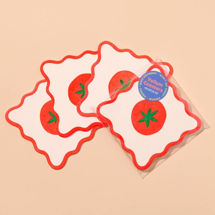 Crudité Letterpress Vellum Untersetzer - Tomate (Set von 4) - Essen, Gemüse, Obst, Sommer, Garten, Tomatenmädchen - Strumpffüller, Feiertag, Geschenkführer für den Großhandel von And Here We Are