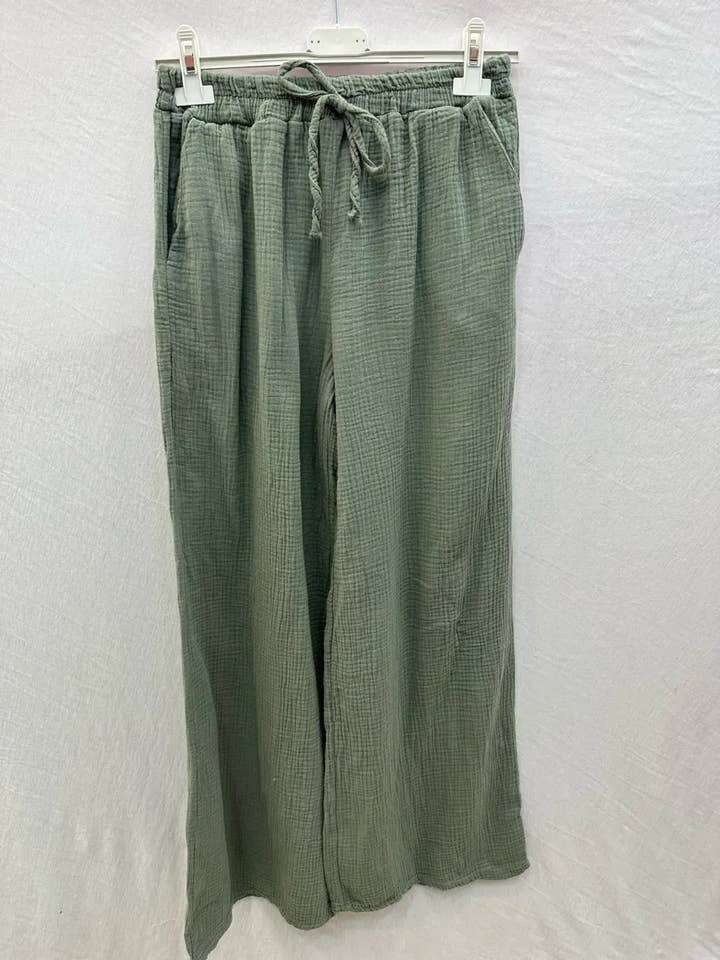 Mimi & Gogo - Wholesale Pants - Women's - Cotton gauze pants with pockets @5375_PGazePoches3