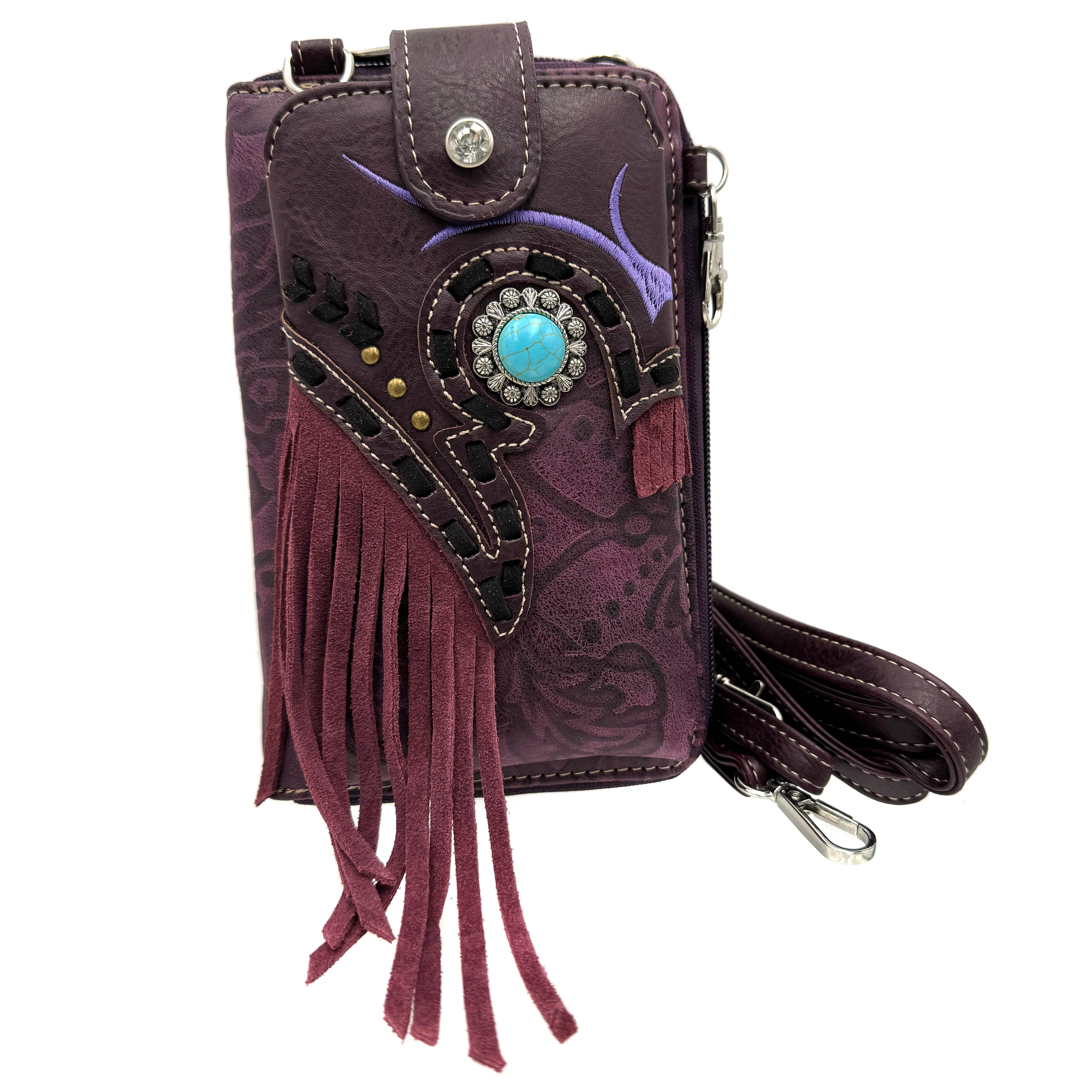 Lunar Deer - Wholesale Phone Wallet - Women's - Turquoise Concho Fringe Crossbody Western Phone Wallet4