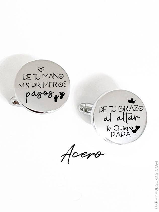 Personliga runda stål manschettknappar med text. för wholesale av Happypulseras