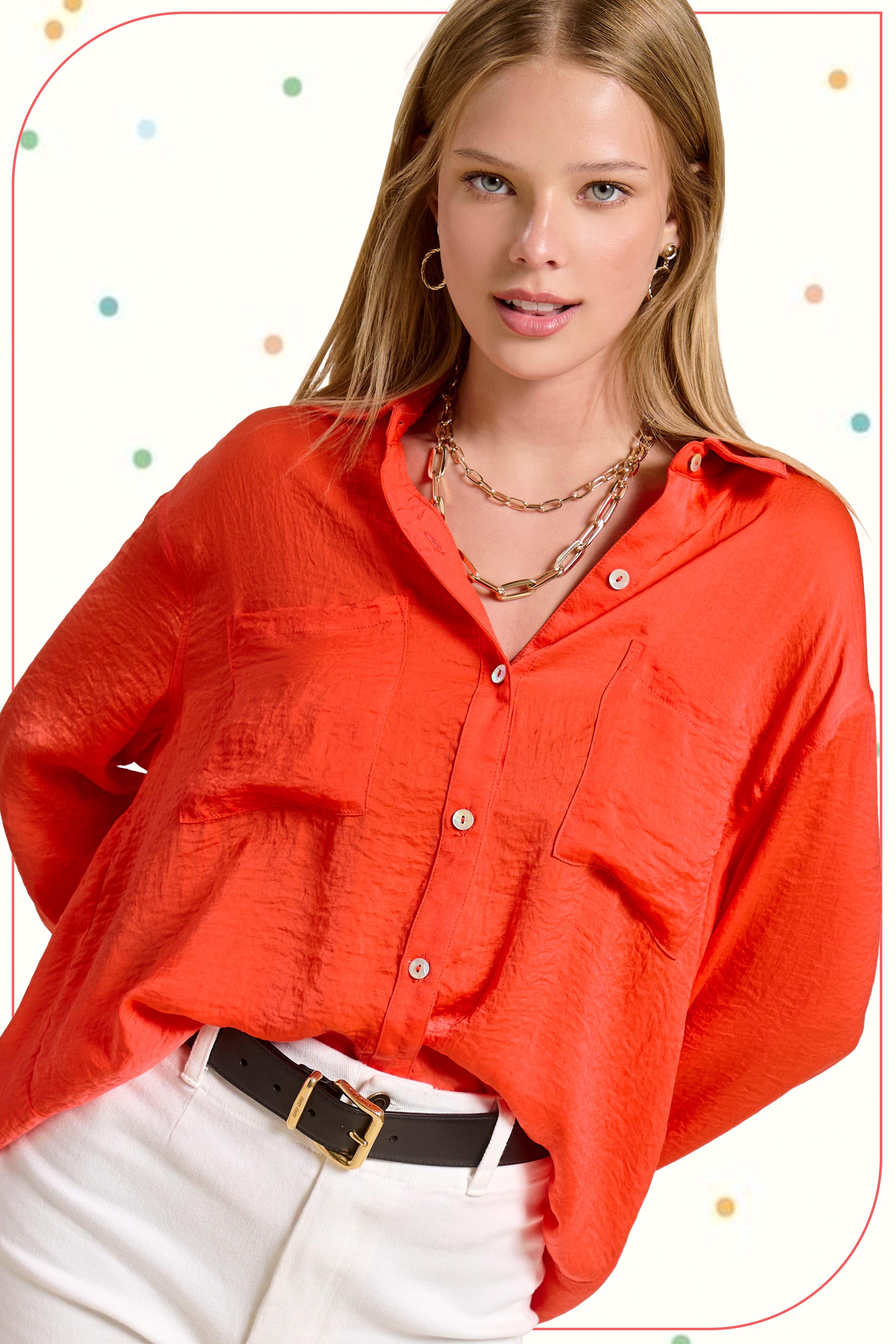 La Miel - Wholesale Button Down Shirt - Women's - SRT7452-Silky and Flowy Button Down Long Sleeve Shirts1