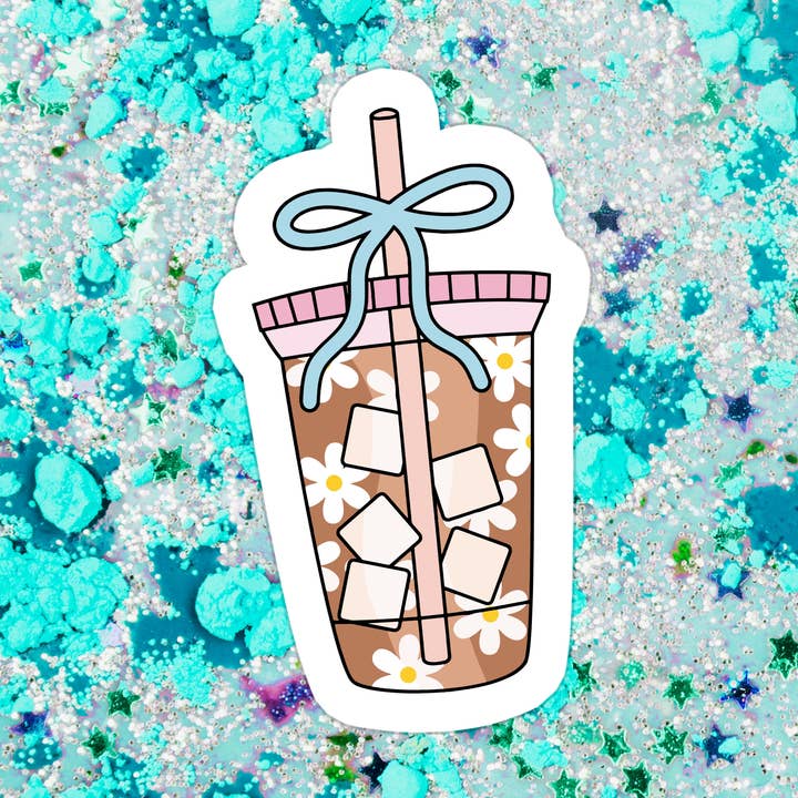 Autocollant en vinyle imperméable Coffee Cute Caffeine Iced Coffee pour la vente par Stickers+ X Ashley Bexar