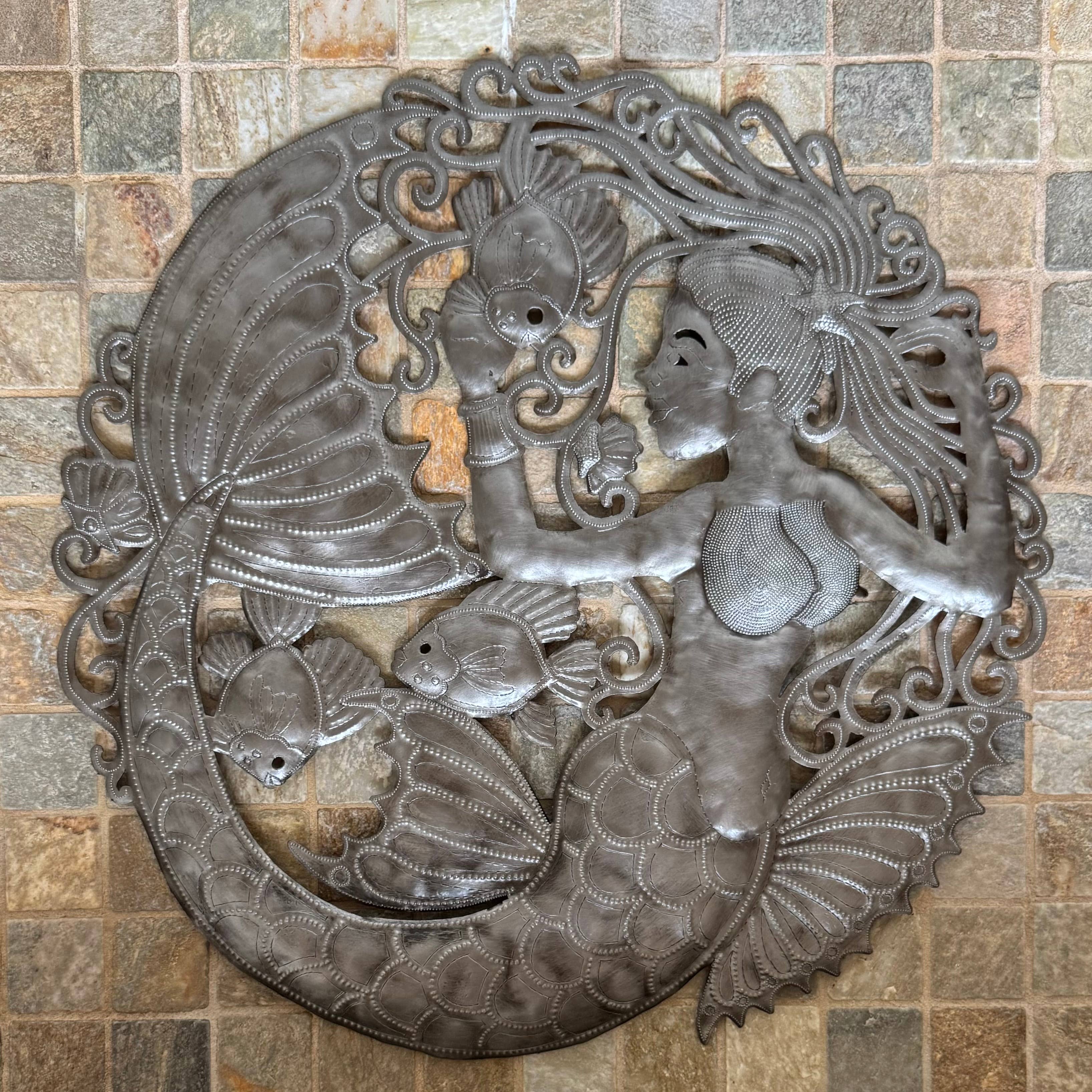 Haiti Fair Trade~ It's Cactus - Wholesale Wall Accent - Haitian Metal Mermaid & Fish Wall Art – 23" Fair Trade3