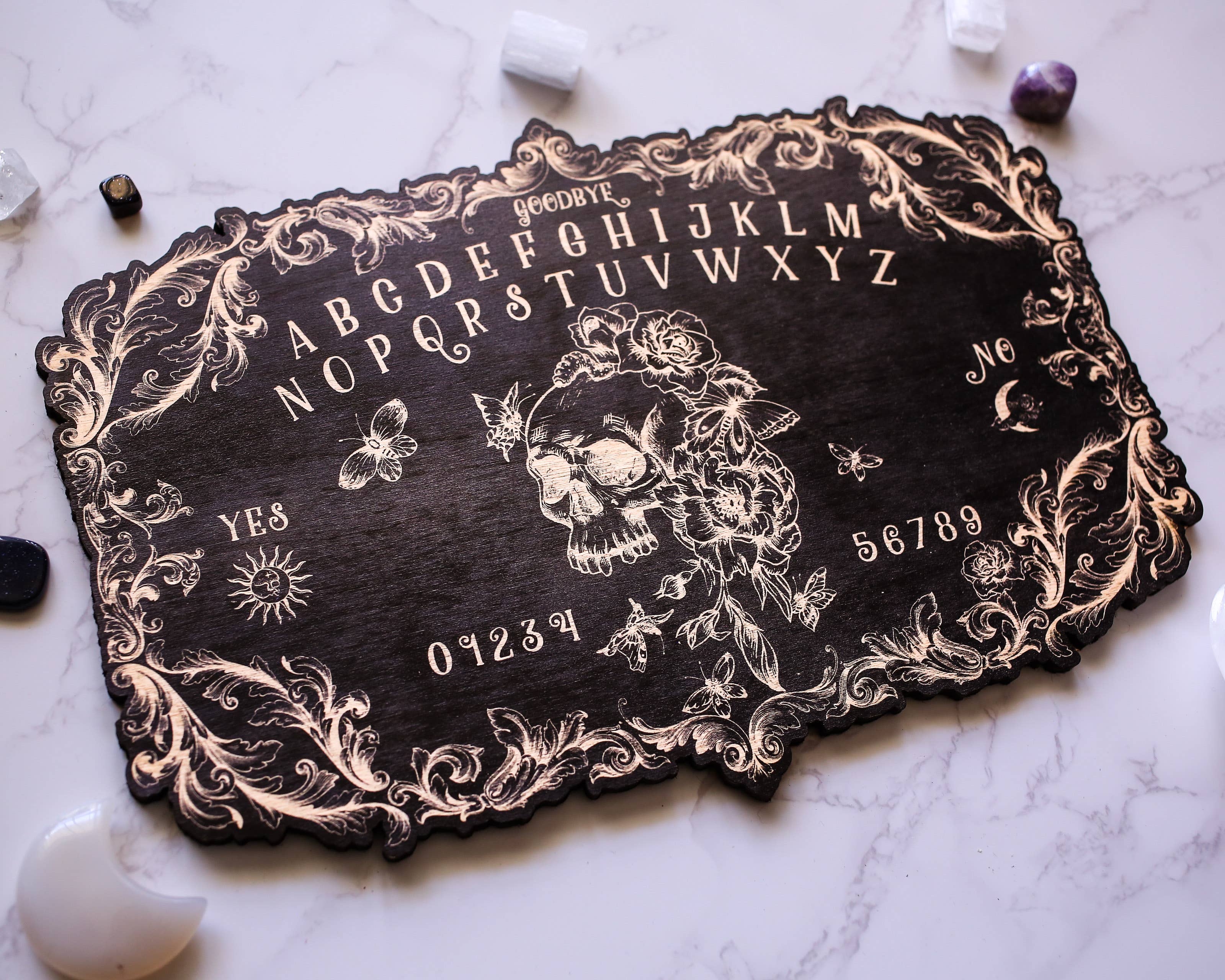 Ink and Flowers Designs - Wholesale Spirit Board - Floral Skull Spirit Board Black3