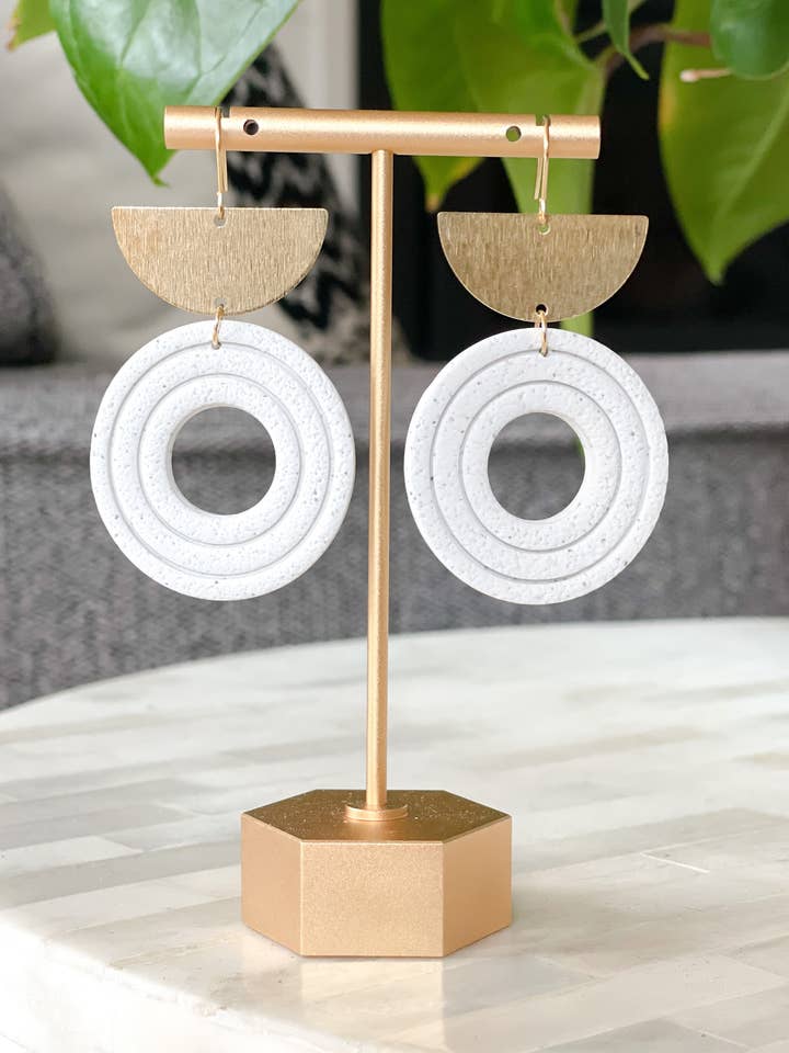 Clay Earring | White Cutout Circle Dangle for wholesale by Kush Life Designs