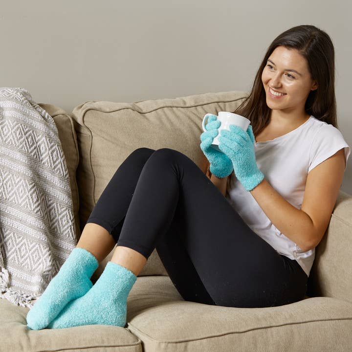 Bucky - Vente Chaussettes hydratantes - Ensemble chaussettes et gants Spa - Infusé à l'aloe - Sarcelle