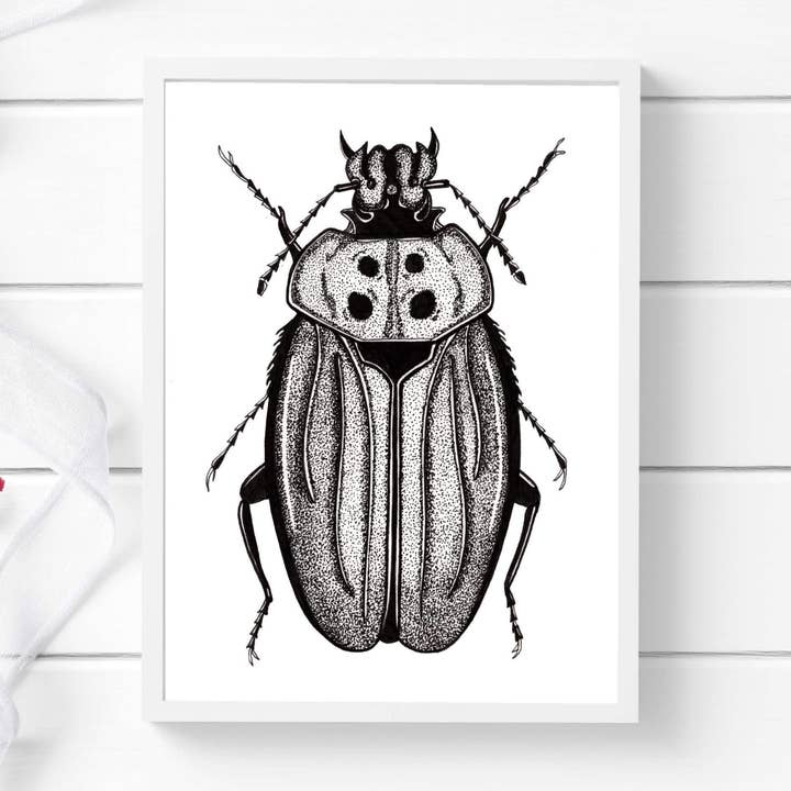 Dessin à l'encre « Beetle Distraction » : Impression d'art pour la vente par PinkPolish Design