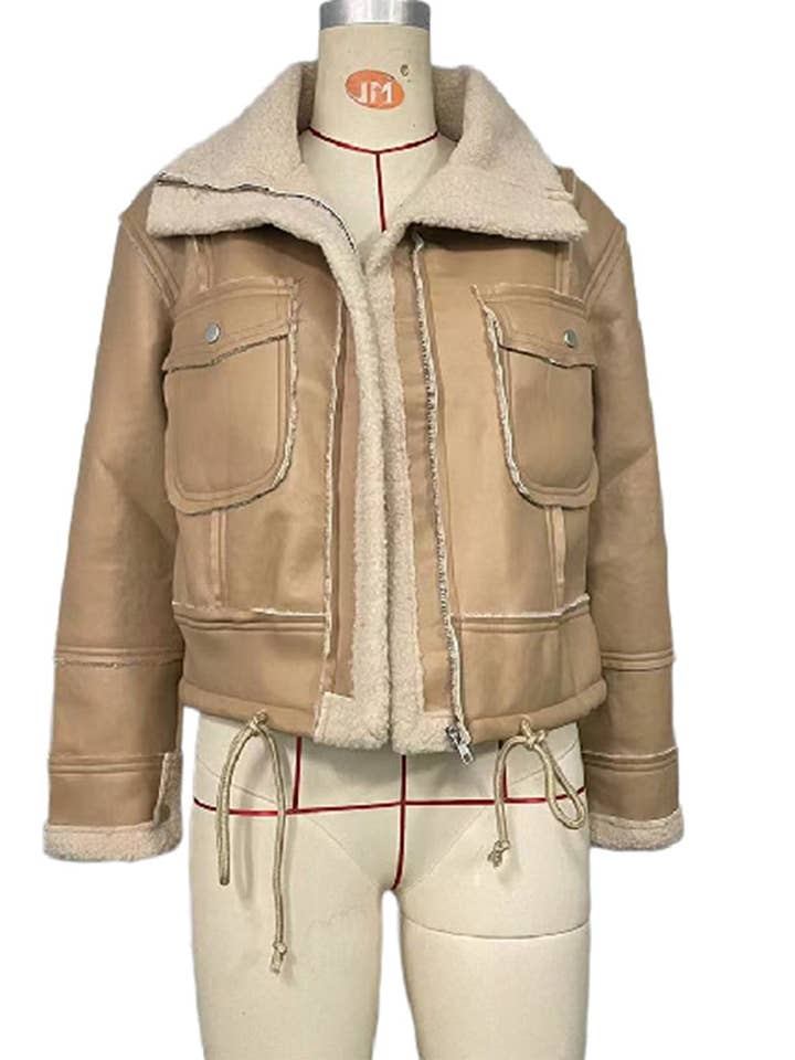 safistyle - Wholesale Leather Jacket - Women's - Faux Leather Sherpa-Lined Jacket9