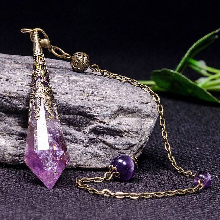 GemMeet - Wholesale Spiritual Stone/Crystal - Natural Amethyst Retro Healing Pendulum0