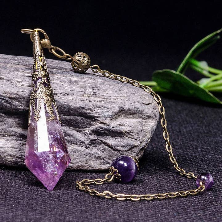 GemMeet - Wholesale Spiritual Stone/Crystal - Natural Amethyst Retro Healing Pendulum